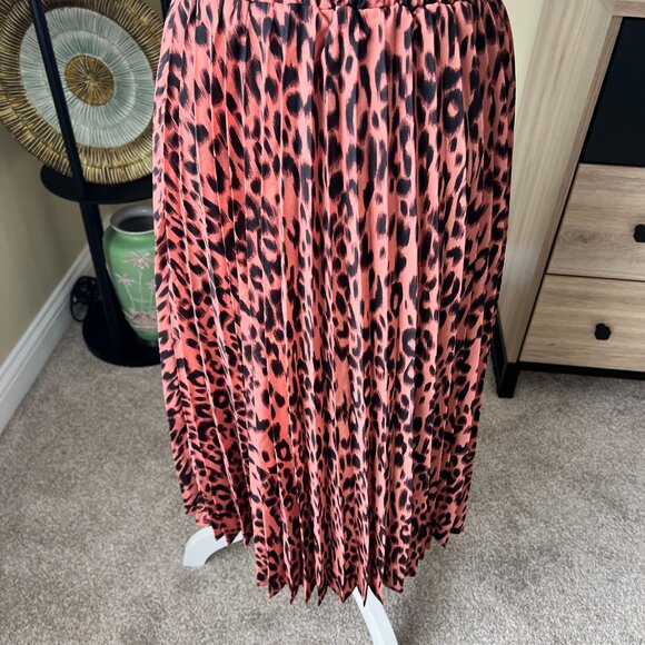 Leopard Brown Black Burnt Orange Pleated Skirt - Picture 2 of 2